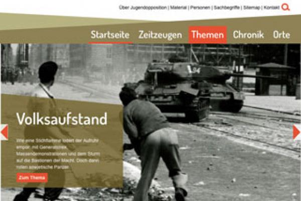 Startseite des Internetportals Jugendopposition in der DDR 