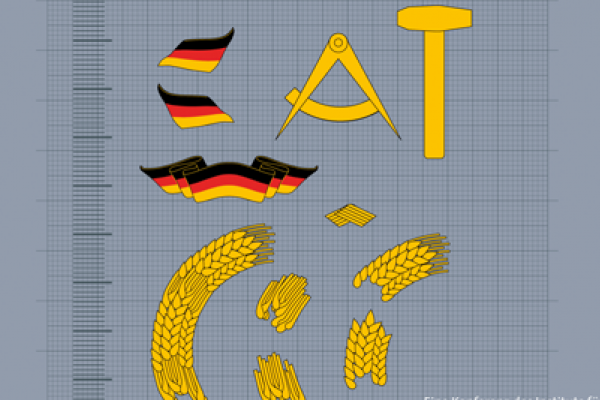 Plakat mit verschiedenen Symbolen der DDR