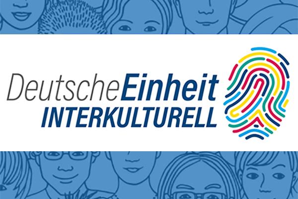 Grafik mit jungen Menschen und der Aufschrift "Deutsche Einheit interkulturell"