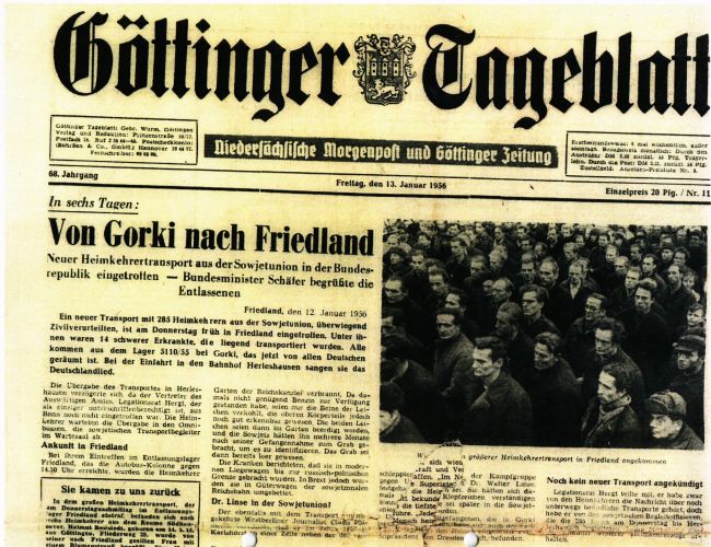 Zeitungsbericht vom 13.01.1956, Ernst-Friedrich Wirth direkt in der Mitte des Fotos (mit Brille).